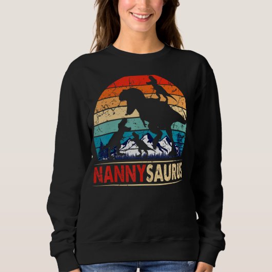 Nannysaurus T Rex Nanny Dinosaurier 3 Kinder Funny Sweatshirt (Vorderseite)