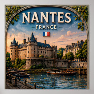 🌙 Nantes Frankreich Mondbeschienene Burg- und Flu Poster