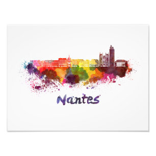 Nantes skyline im Watercolor Fotodruck