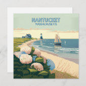 Nantucket Beach Hydrangeas Lighthouse Boat Retro (Vorne/Hinten)