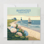 Nantucket Beach Hydrangeas Lighthouse Boat Retro (Vorderseite)
