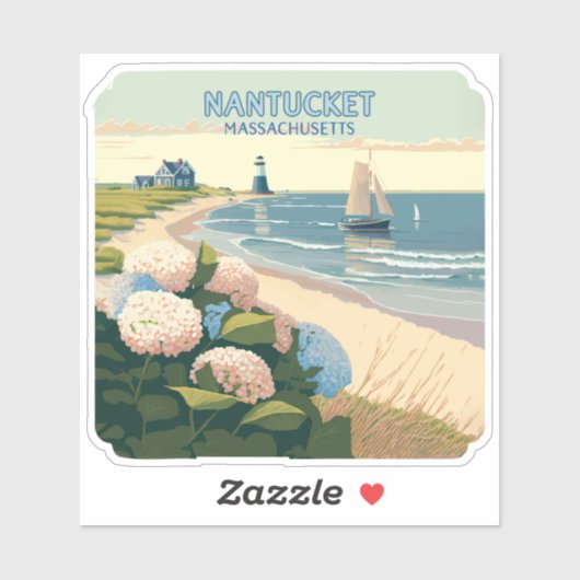 Nantucket Beach Hydrangeas Lighthouse Boat Retro Aufkleber (Blatt)