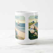 Nantucket Beach Hydrangeas Lighthouse Boat Retro Kaffeetasse (Mittel)