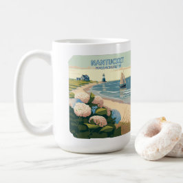 Nantucket Beach Hydrangeas Lighthouse Boat Retro Kaffeetasse