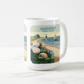 Nantucket Beach Hydrangeas Lighthouse Boat Retro Kaffeetasse (VorderseiteRechts)
