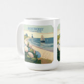 Nantucket Beach Hydrangeas Lighthouse Boat Retro Kaffeetasse (Vorderseite Links)