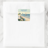 Nantucket Beach Hydrangeas Lighthouse Boat Retro Quadratischer Aufkleber (Tasche)