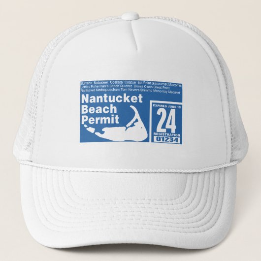 Nantucket Beach Permit 2024 blau Truckerkappe (Vorderseite)