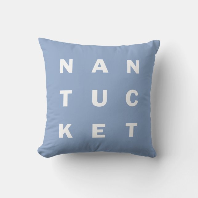 NANTUCKET blaues typografisches umschaltbares Kissen (Vorderseite)