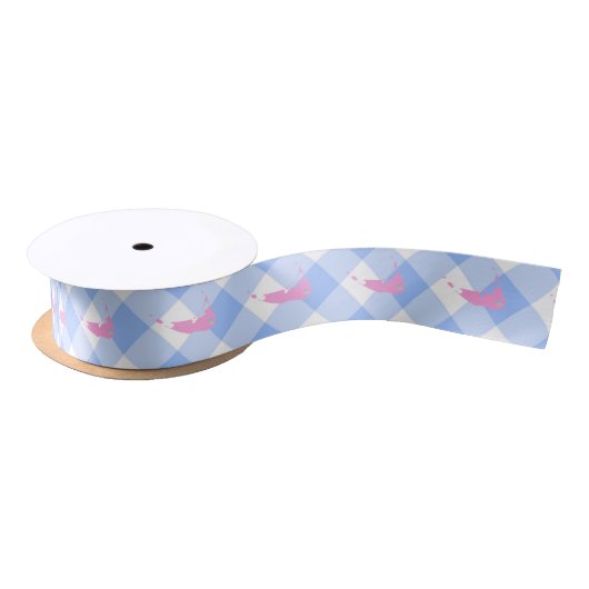 Nantucket Blue Gingham Satin Band Satinband (Spule)