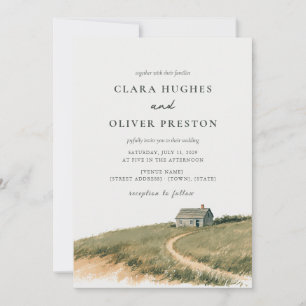 Nantucket Cottage Dune Gras Wasserfarben-Hochzeit Einladung