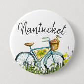 Nantucket Fahrrad mit Blume Korb Button (Vorderseite)