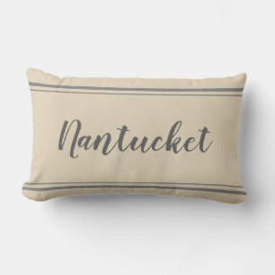 Nantucket Grau und Beige gestreiftes Kissen