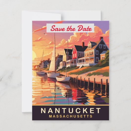 Nantucket, Häuser an der Wasserfront, Save The Date (Vorderseite)
