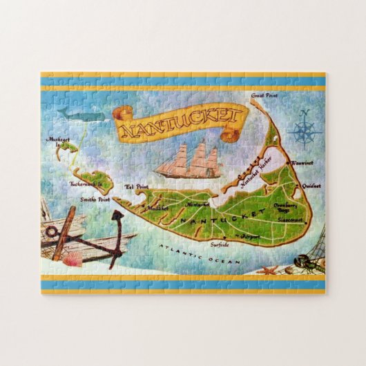 Nantucket Insel 11x14 Karte Puzzle (Horizontal)