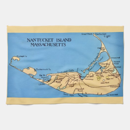 Nantucket Inselkarte Geschirrtuch (Horizontal)