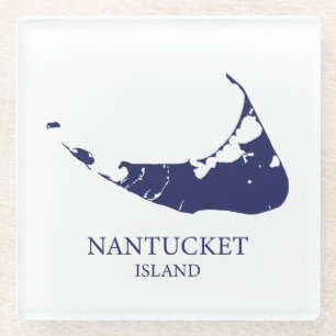 Nantucket Inselkarte navyblau Glasuntersetzer