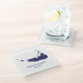 Nantucket Island Karte blau Glasuntersetzer (Schrägansicht)