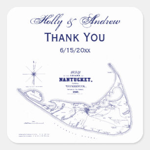 Nantucket Island MA Vintage Karte Navy Blau Quadratischer Aufkleber