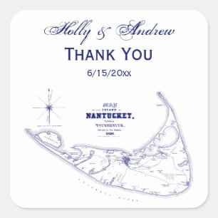 Nantucket Island MA Vintage Karte Navy Blau Quadratischer Aufkleber