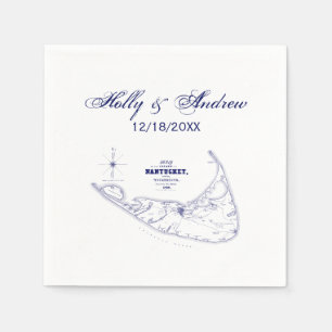 Nantucket Island MA Vintage Karte Navy Blau Serviette