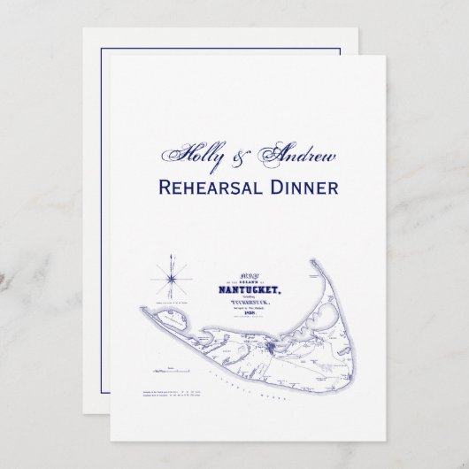 Nantucket Island MA Vintage Karte Navy Blue (Vorne/Hinten)