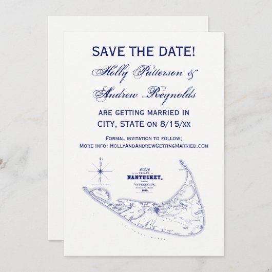 Nantucket Island MA Vintage Karte Navy Blue (Vorne/Hinten)