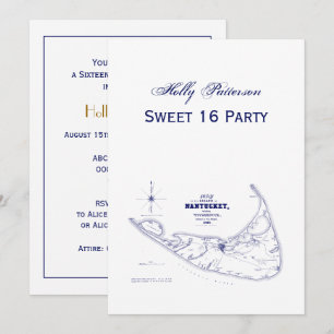 Nantucket Island MA Vintage Karte Navy Blue