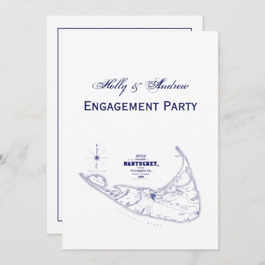 Nantucket Island MA Vintage Karte Navy Blue (Vorne/Hinten)