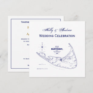 Nantucket Island MA Vintage Karte Navy Blue