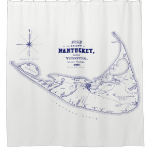 Nantucket Island MA Vintage Karte Navy Blue Duschvorhang