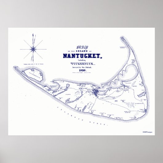 Nantucket Island MA Vintage Karte Navy Blue Poster (Vorne)