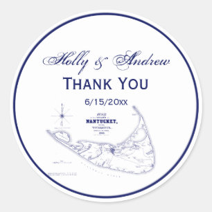 Nantucket Island MA Vintage Karte Navy Blue Runder Aufkleber