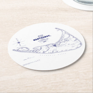 Nantucket Island MA Vintage Karte Navy Blue Runder Pappuntersetzer