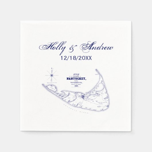 Nantucket Island MA Vintage Karte Navy Blue Serviette (Vorderseite)