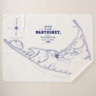 Nantucket Island MA Vintage Karte Navy Blue Sherpadecke