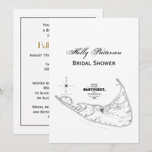 Nantucket Island MA Vintage Karte Schwarz (Vorne/Hinten)