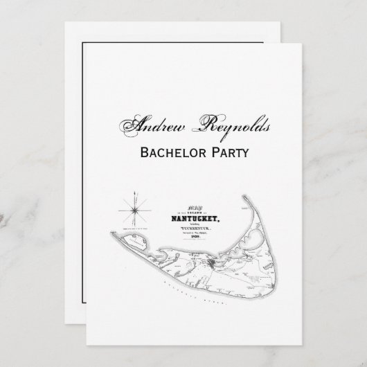 Nantucket Island MA Vintage Karte Schwarz (Vorne/Hinten)