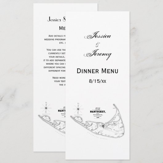 Nantucket Island MA Vintage Karte Schwarz (Vorne/Hinten)