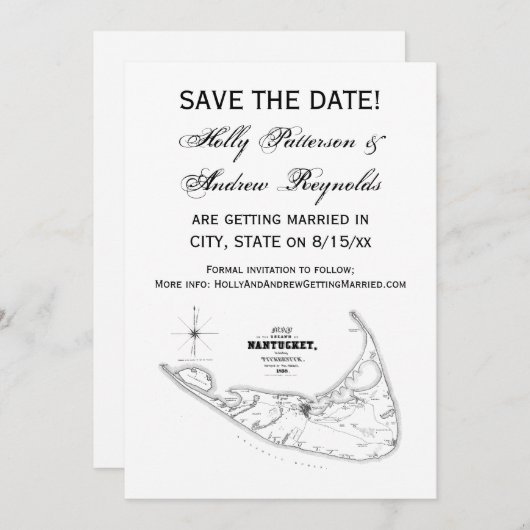 Nantucket Island MA Vintage Karte Schwarz (Vorne/Hinten)