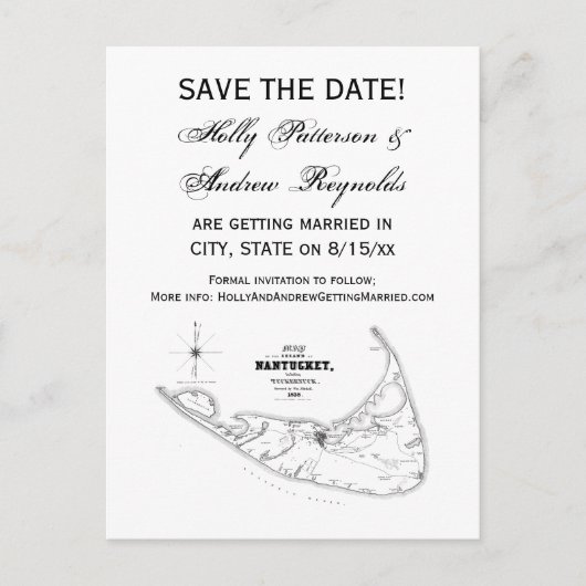 Nantucket Island MA Vintage Karte Schwarz (Vorderseite)