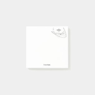 Nantucket Island MA Vintage Karte Schwarz Post-it Klebezettel