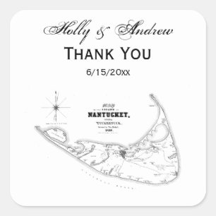 Nantucket Island MA Vintage Karte Schwarz Quadratischer Aufkleber