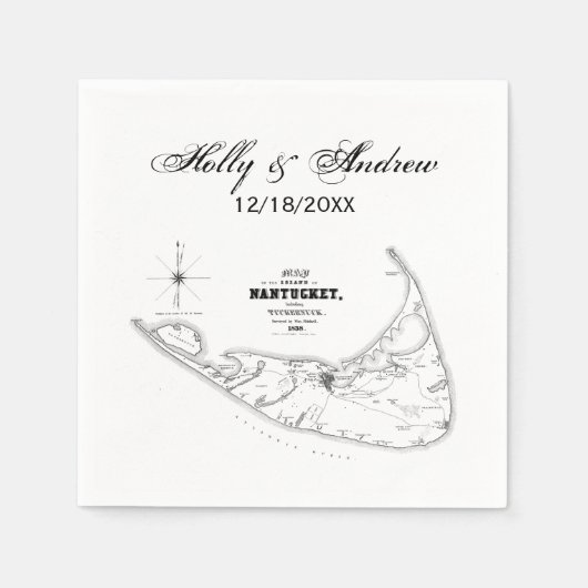 Nantucket Island MA Vintage Karte Schwarz Serviette (Vorderseite)