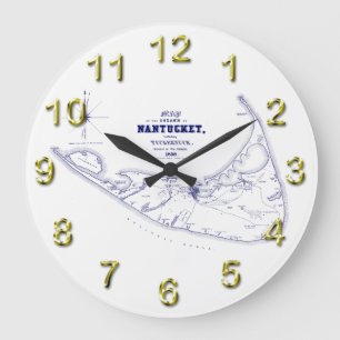 Nantucket Island MA Vintage Map Navy Blue Große Wanduhr
