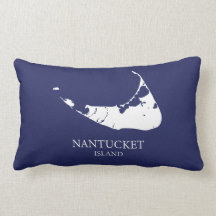 Nantucket Island Map navvy blue Lumbar Pillow