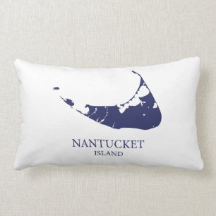 Nantucket Island Map navvy blue Lumbar Pillow Lendenkissen