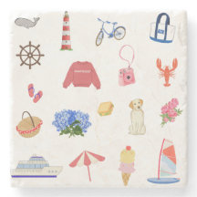 Nantucket Küstenikonen Wasserfarbe Steinuntersetze