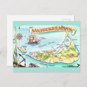 Nantucket MA Illustriert Karte Postkarte (Vorne/Hinten)