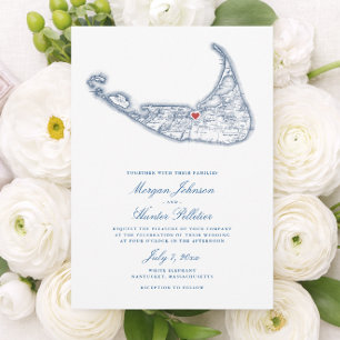 Nantucket MA Map Elegant Navy Blue Wedding Einladung